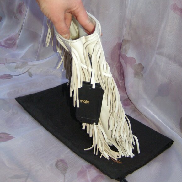 🍦 NWT $360 Maje Ecru Vanilla Leather Croco Fringe bag - Picture 5 of 15